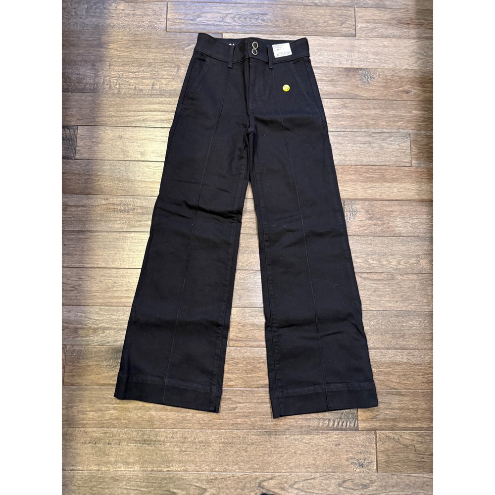 J.Crew Denim Trouser Women 24 Black High Rise Wide Leg Semi-Stretch CP283 NEW